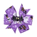 Halloween purple bow hair clip featuring a black bat and spooky skull ghost patterns - Purple Bat Style (5)