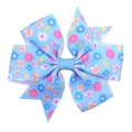 Detail of light blue floral print grosgrain ribbon bow hair clip for children - Blue Floral Style