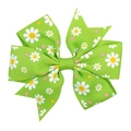 Grass green grosgrain ribbon hair bow with daisy print and colorful dots for girls - Green Daisy Polka Dot
