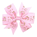 Pink floral bow hair clip with white lace trim and rose pattern for girls - Pink Floral