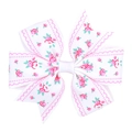 Daisy print floral grosgrain ribbon bow hair clip in white and pink color for girls - White Pink Flower
