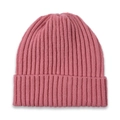 Detailed view of pink ribbed knit texture on a soft warm beanie for babies and children - Pink