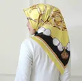 90x90cm floral silk square scarf with vintage chain print in yellow and black - #32 Gold Chain Tassel