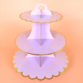 Three-tier lavender cardboard cupcake stand with elegant gold scalloped edges - Purple Scalloped Edge