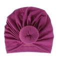 Deep magenta donut knot turban hat for kids in soft pleated knit fabric - One Size / Violet