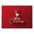 Red Christmas placemat featuring white reindeer silhouette and Merry Christmas lettering - Cd035-31 / 32*21cm (Waterproof Polyester Linen)