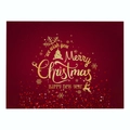 Deep red Christmas linen placemat with gold Merry Christmas text and reindeer patterns - Cd035-7 / 32*21cm (Waterproof Polyester Linen)