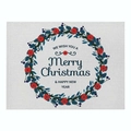 Red Christmas wreath cotton linen placemat with Merry Christmas and Happy New Year text - Cd037-3 / 32*21cm (Waterproof Polyester Linen)