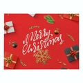 Red Christmas placemat with Merry Christmas text, gift boxes and golden snowflakes - Cd037-14 / 32*21cm (Waterproof Polyester Linen)