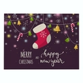 Deep purple cotton linen Christmas placemat with red stockings and golden bells decoration - Cd037-9 / 32*21cm (Waterproof Polyester Linen)