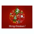 Red linen Christmas placemat featuring Santa and reindeer pattern with Merry Christmas text - Cd037-24 / 32*21cm (Waterproof Polyester Linen)