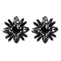 Elegant floral stud earrings featuring mixed black and smokey grey crystals in alloy base - Solid Black