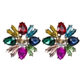 Elegant gold-plated flower stud earrings with vibrant multi-colored crystal petals - Multi-color