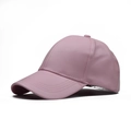 Detailed side view of the shiny pink PU leather baseball cap with stitched eyelets - Adjustable / Pink