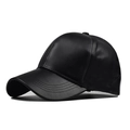 Black PU leather baseball cap featuring a classic six-panel design and curved brim style - Adjustable / Black