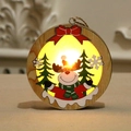 Wooden Christmas ornament featuring a glowing reindeer and tree with a natural hemp rope - Round-Reindeer