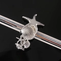 Detailed close-up of silver sea star and shell hair clip with textured metallic finish - Starfish Shell 5-Piece Set / Silver