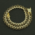 Dettaglio della catena cubana dorata da 13mm con strass trasparenti e neri alternati - 16" / Oro con zircone nero