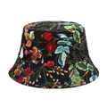 Detail of double-sided bucket hat with vibrant floral print and wide brim for sun protection - M(56-58cm) / Black Berry Plant (YFM646-C)