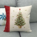 Christmas tree pattern linen pillowcase in beige and red with decorative red dot stripe - Style 2