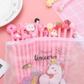 Set di penne gel rosa con disegni di cartoni animati in un astuccio in PVC trasparente - 10 Penne + Astuccio / Serie Rosa