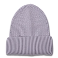 Detailed close-up of light purple knitted beanie with thick ribbed texture and folded cuff - Light Gray