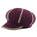 Berretto newsboy in finta pelle scamosciata viola con caldo bordo in sherpa - 58(cm) / Borgogna