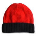 Bonnet tricoté pour enfants bicolore rouge et noir avec texture côtelée chaude - Chapeau pour enfant / Rouge + Revers Noir