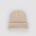 Primo piano dettagliato che mostra la trama a maglia beige e il bordo risvoltato del berretto - M (56-58cm) / Beige