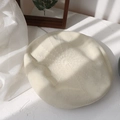 Sweet cream beige knitted beret hat for women with minimalist circular weave pattern - M (56-58cm) / Beige