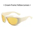 Lunettes de soleil Y2K steampunk avec monture crème et verres teintés jaunes - Monture Beige Verre Jaune