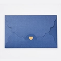 Dark blue pearl paper envelope with wavy cloud flap and golden heart-shaped clasp - Pearlescent Lake Blue