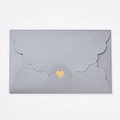 Silver pearlescent envelope with scalloped edge and a gold heart seal for invitations - Pearlescent Silver White