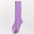 Solid purple knit calf socks with ribbed texture and elastic cuffs for women - One Size / Light Purple