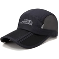 Breathable black mesh baseball cap with mountain embroidery and quick-dry fabric - Adjustable / Navy Blue