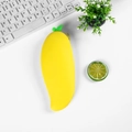 Creative yellow mango shaped silicone pencil case with green leaf and gold zipper detail - Mango