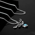 Silver deer head pendant necklace with blue gemstone eyes and steel box chain - Blue Diamond Deer Head Style (A184)