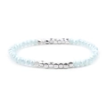 Light blue faceted crystal beads and silver metal cubes elastic stretch bracelet - Light Blue & Silver