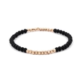 Elastic Miyuki beaded bracelet featuring alternating black and gold acrylic and copper beads - Black