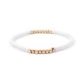 Elastic Miyuki beaded bracelet with white matte round beads and golden square accents - White