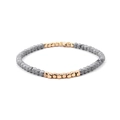 Elastic beaded bracelet with grey faceted crystals and gold cubes on white background - Gray