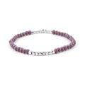 Elastic beaded bracelet with purple faceted crystals and silver spacer beads on white - Dark Purple