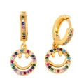 Rainbow gemstone smiley face dangle earrings in gold-plated setting with colorful zircons - Smiley Face / Gold