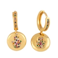 Hamsa hand hoop earrings in 18K gold finish with colorful pavé micro-zirconia stones - Hamsa Hand / Gold