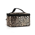 Große schwarz-goldene Make-up-Tasche mit Leopardenmuster, Tragegriff und Reißverschluss - Schwarz
