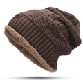 Winter thermal knit beanie in dark brown with thick fleece lining and cable pattern - Hat-Adult / Coffee