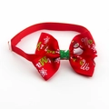Red Merry Christmas pet bow tie with snowman print and green center strap on white background - VN085-1-Red with Green Center Bow Tie
