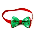 Detail of red and green pet bowtie with snowflake patterns and cherry accents - VN098-4 Green Cherry Snowflake