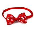Detail of red pet bow tie with white snowflake and cherry patterns and ribbon texture - VN440-3 Red Cherry Snowflake