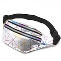 Holographic geometric silver fanny pack with multi-layer zippers and adjustable strap - Silver